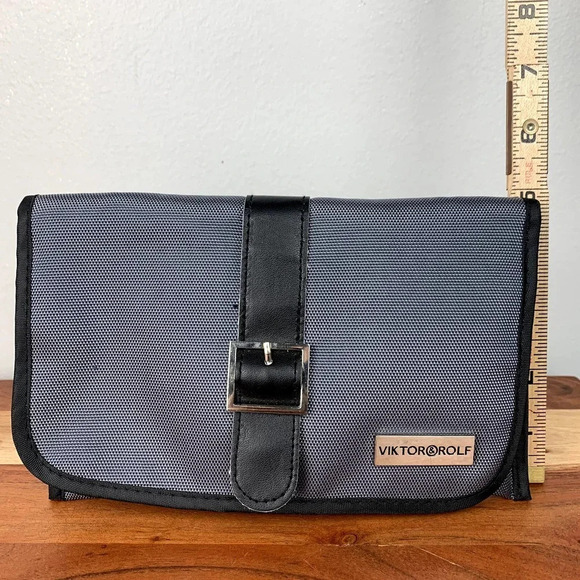 Viktor & Rolf Cosmetics Bag Small Zip Pouch Grey Black Buckle Makeup Travel Case - Picture 11 of 12